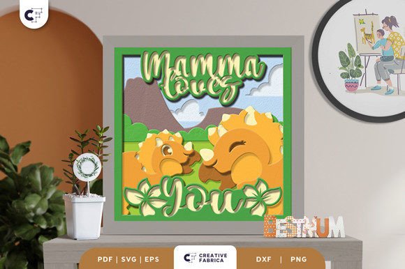 Stitching a Sentiment: Mama and Baby Triceratops 3D Shadow Box in Real Embroidery Use